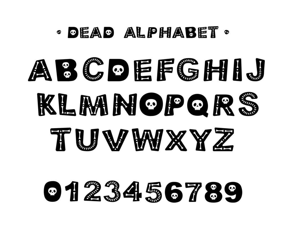 alphabet d'halloween mort avec des os vecteur