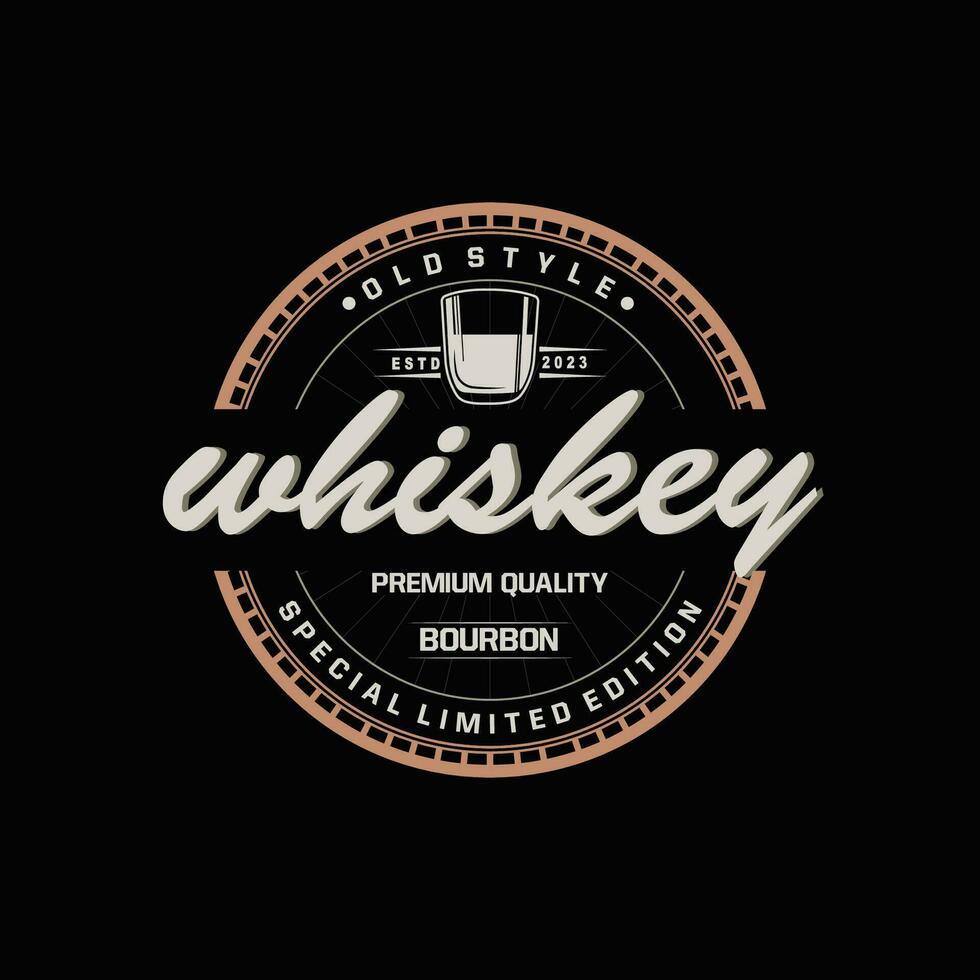 whisky logo, boisson étiquette conception avec vieux rétro ancien ornement illustration prime modèle vecteur