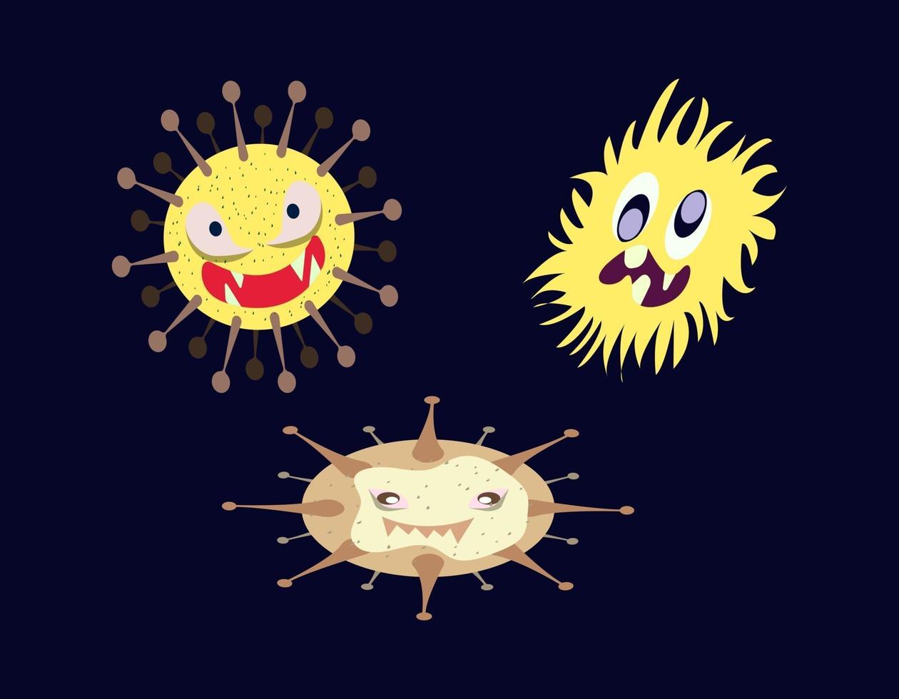 illustration vectorielle du personnage mignon de la collection de germes, de bactéries et de virus. microbe, agent pathogène, icône de virus. microbes de dessins animés. germe de dessin animé mignon dans un style plat. vecteur eps10.