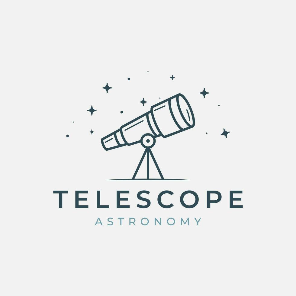 télescope logo vecteur ligne art avec départs illustration modèle conception, astronomie icône