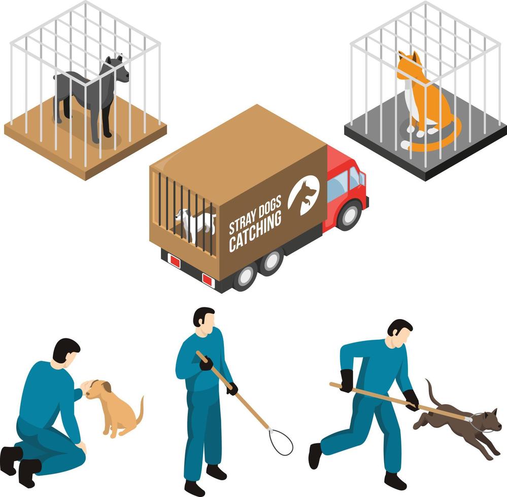 service de contrôle des animaux ensemble isométrique vector illustration pro