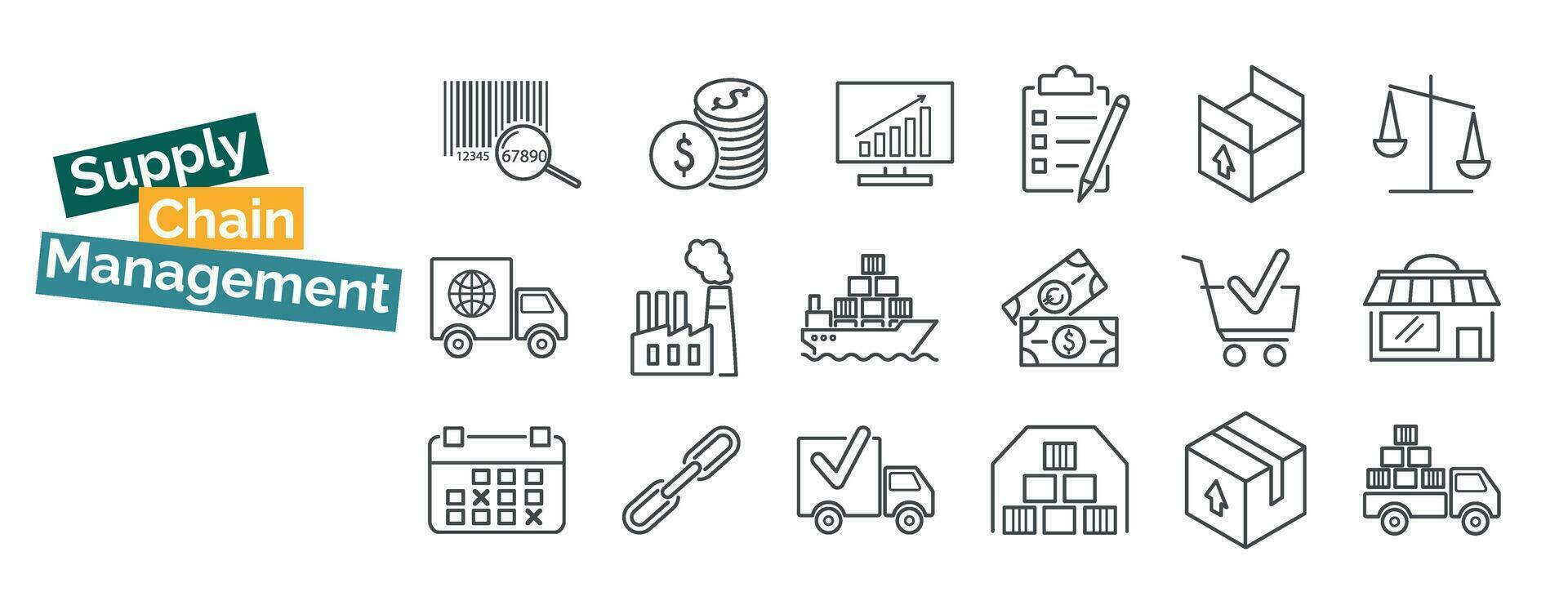 Facile ensemble de logistique et la fourniture chaîne la gestion en relation vecteur ligne Icônes. camion, bateau, entrepôt, Commerce, temps, code à barre, client, suivi. modifiable accident vasculaire cérébral.