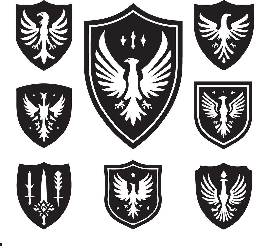 noir silhouette solide vecteur ensemble de Icônes comme, aigle, oiseau, faucon, faucon, cerf-volant faucon, Aigle emblème et donc sur.