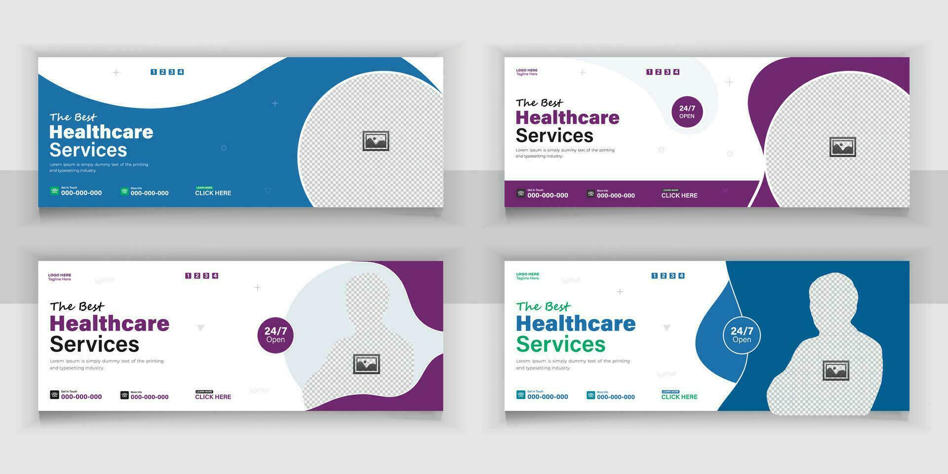 paquet médical soins de santé, la toile bannière couverture conception, modèle conception pour social médias des postes ensemble. vecteur