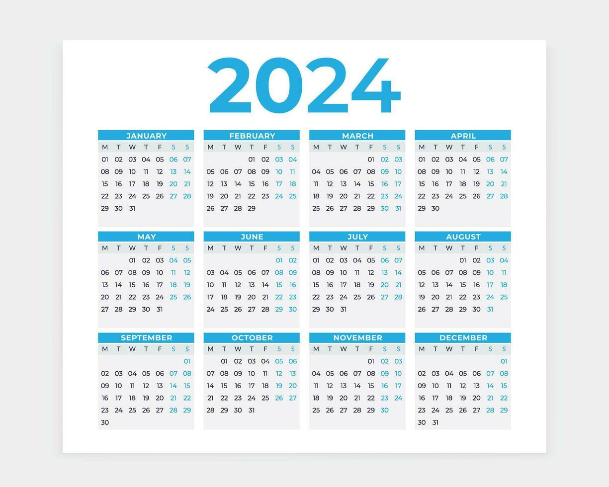 calendrier conception, 2024 calendrier, planificateur conception, 12 mois calendrier conception, impression prêt, gratuit vecteur