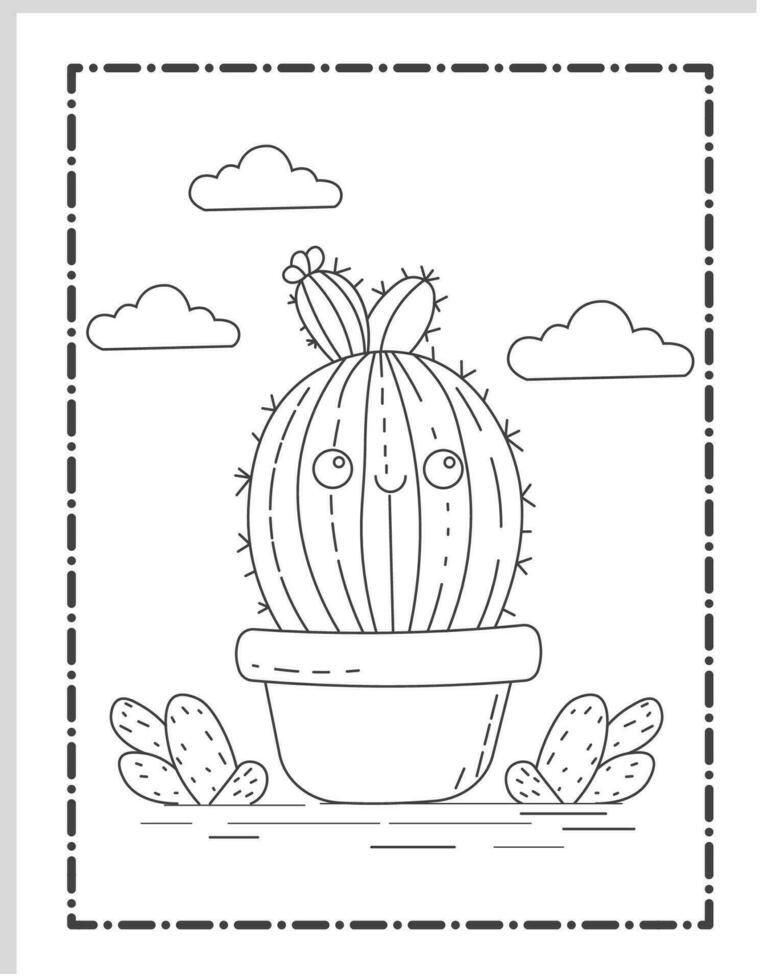 mignonne kawaii cactus coloration pages vecteur