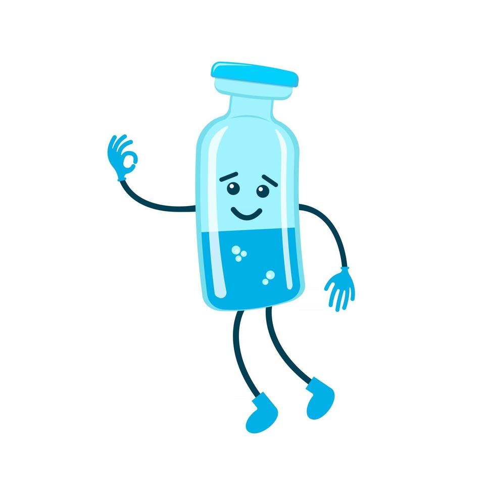 le personnage de vaccin de dessin animé mignon sourit et montre un geste correct vecteur