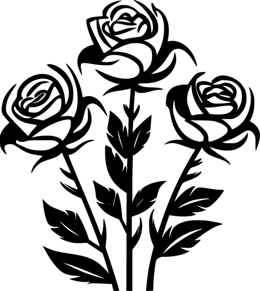 des roses - noir et blanc isolé icône - vecteur illustration