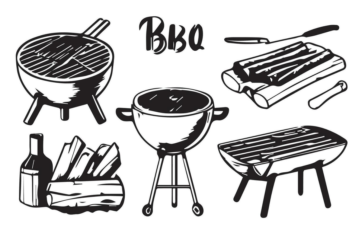 barbecue gril dessiné à la main contour griffonnage ensemble. un barbecue vecteur illustration barbecue fête esquisser