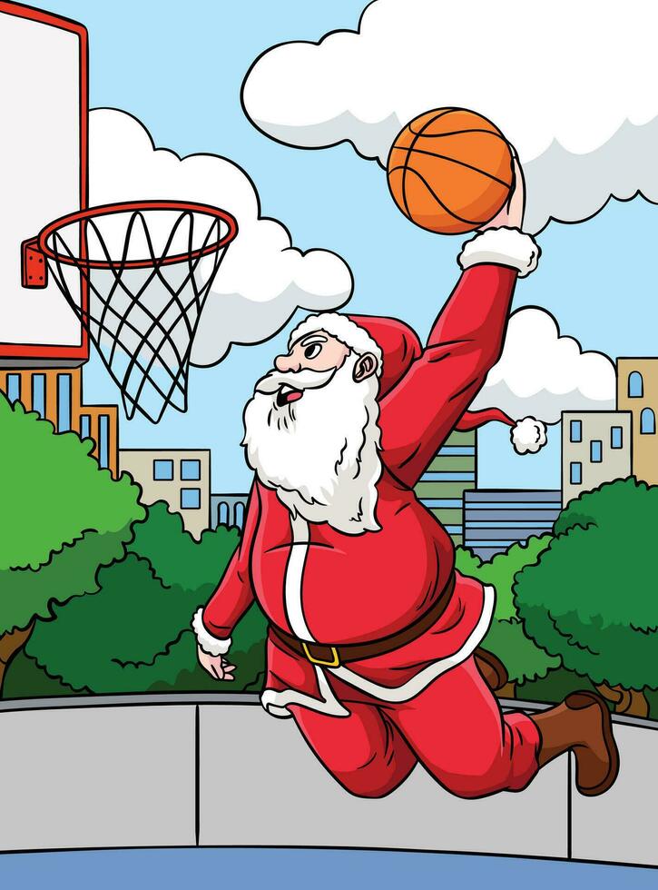 basketball Père Noël claquer tremper coloré dessin animé je vecteur