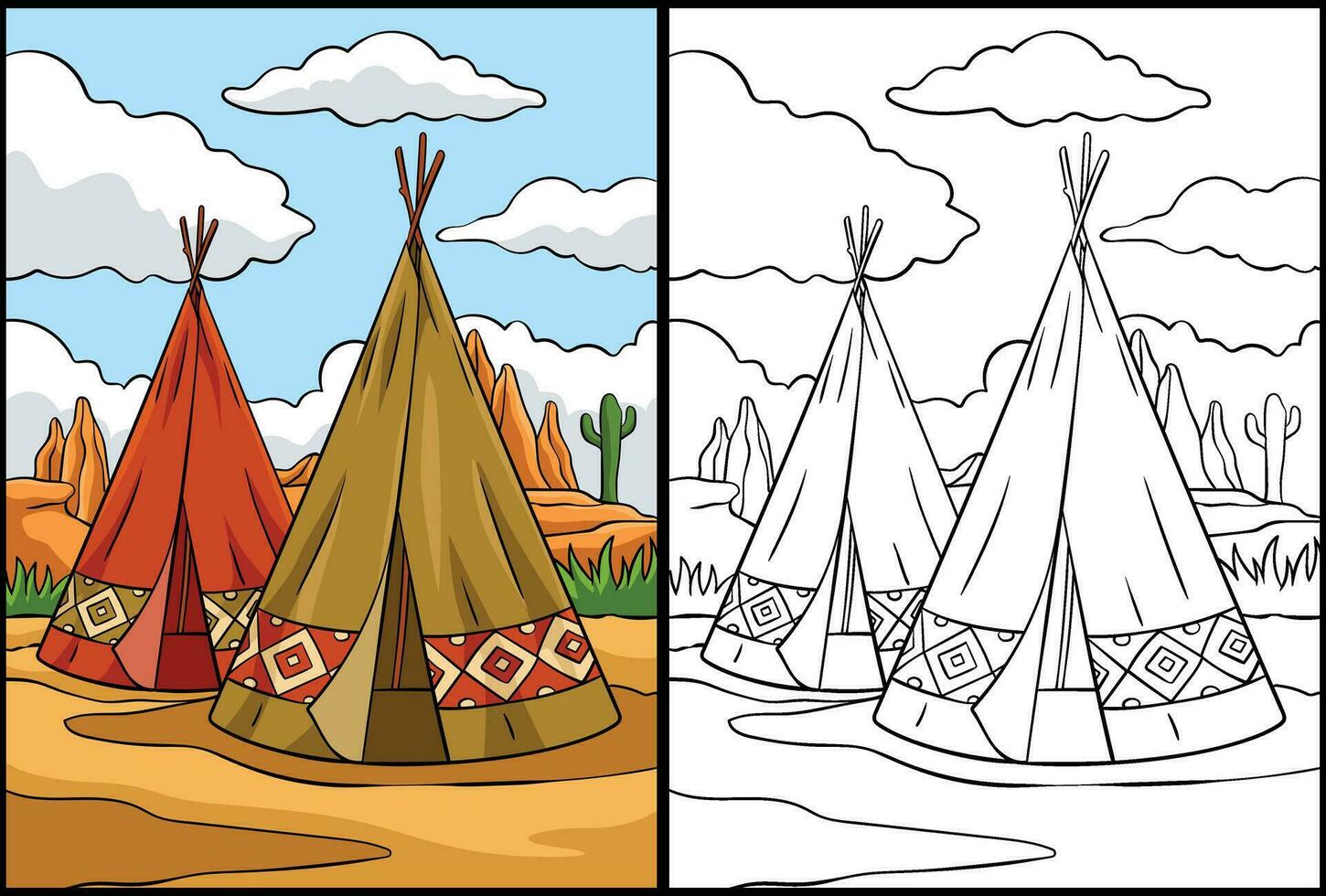 originaire de américain Indien tipi coloration illustration vecteur