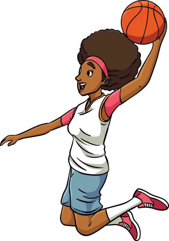 basketball fille claquer tremper dessin animé coloré clipart vecteur