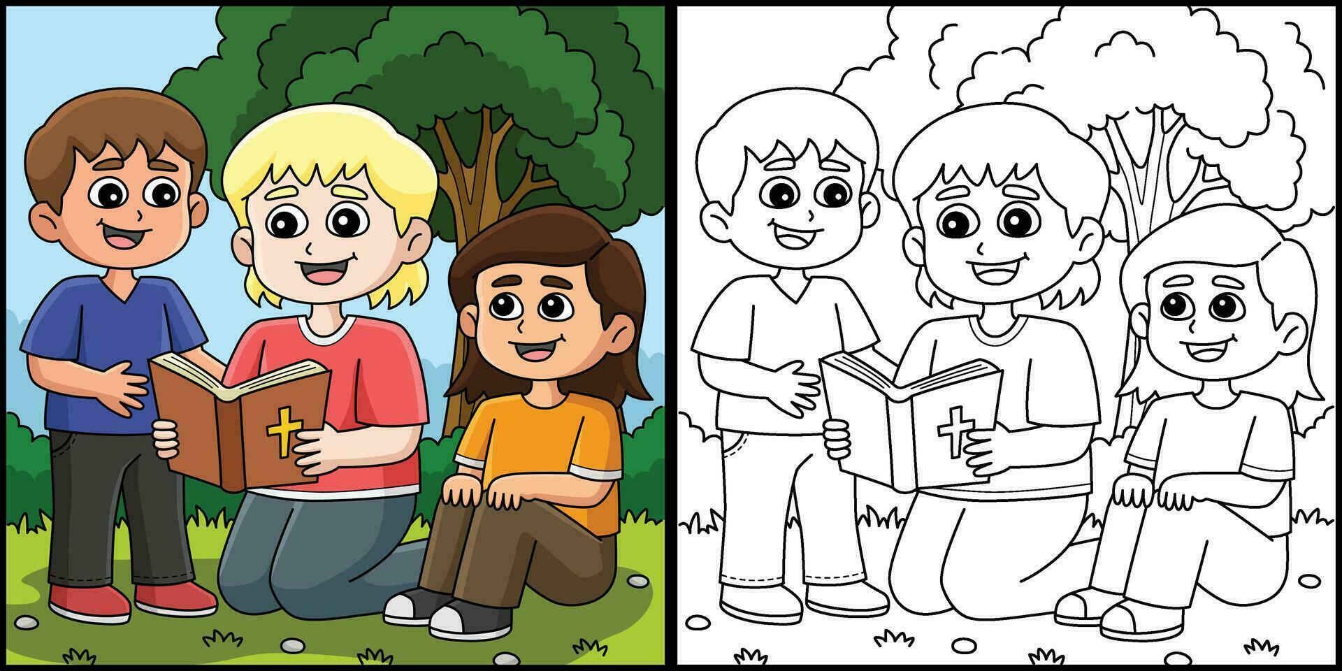 Christian les enfants en train de lire une Bible illustration vecteur