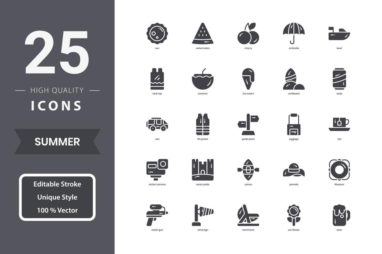 pack d'icônes d'été pour la conception de votre site Web, logo, application, interface utilisateur. vecteur