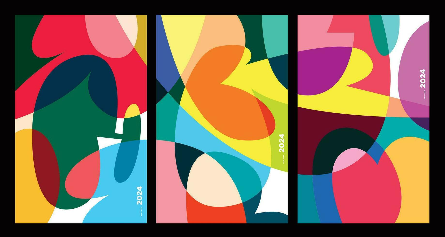 Nouveau année 2024 coloré abstrait géométrique et fluide pour affiche et bannière salutation carte vecteur