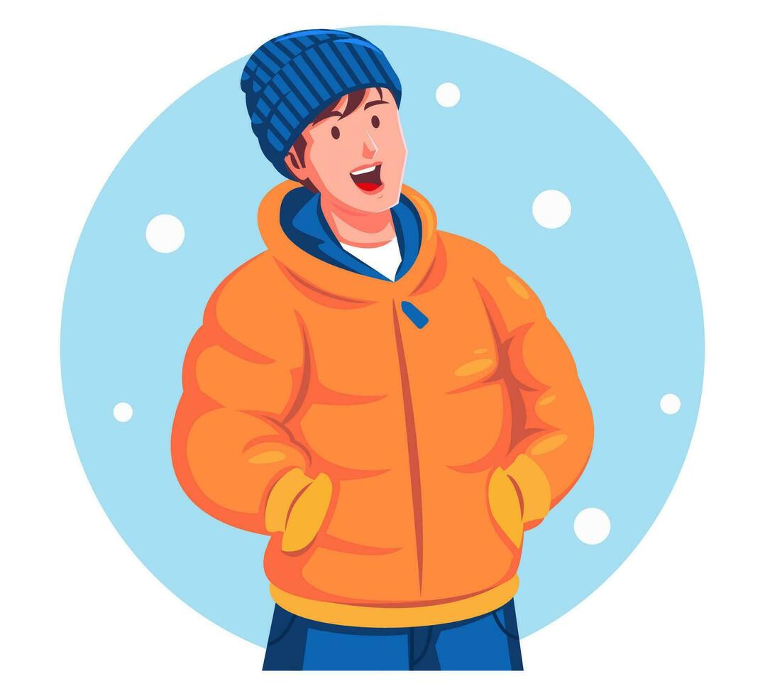 illustration de une homme portant une hiver veste posant avec bras franchi vecteur