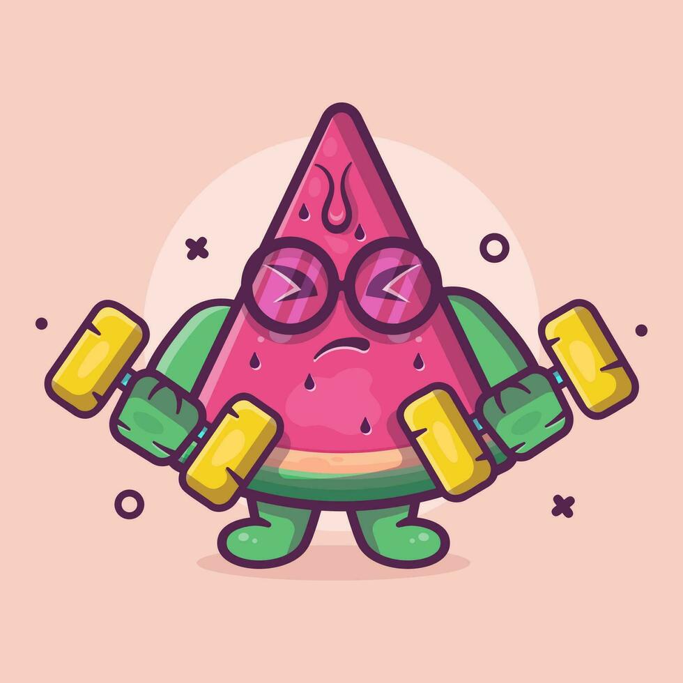 mignonne pastèque fruit personnage mascotte Faire la musculation en utilisant haltère isolé dessin animé dans plat style conception vecteur