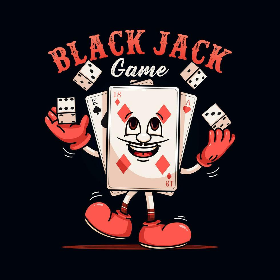 poker carte mascotte personnage en jouant dé. adapté pour logos, mascottes, tee-shirts, autocollants et affiches vecteur