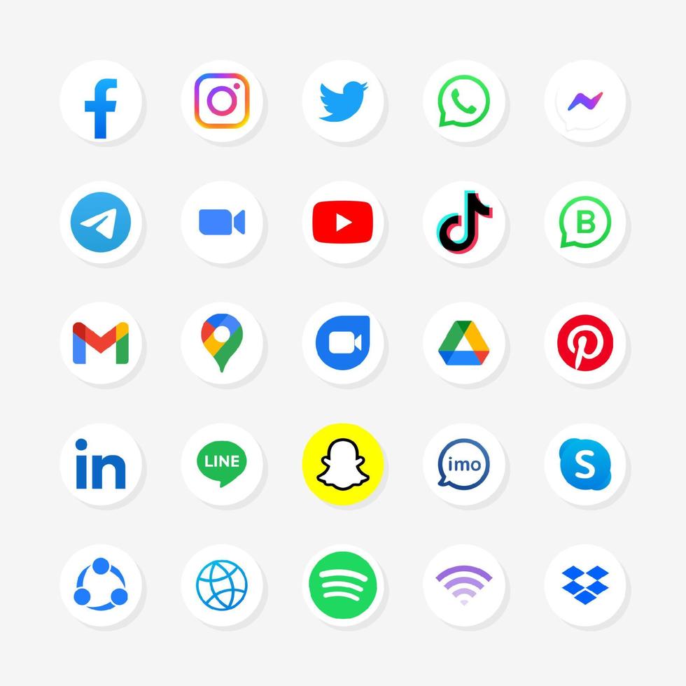 ensemble de logo de médias sociaux rond avec fond blanc vecteur