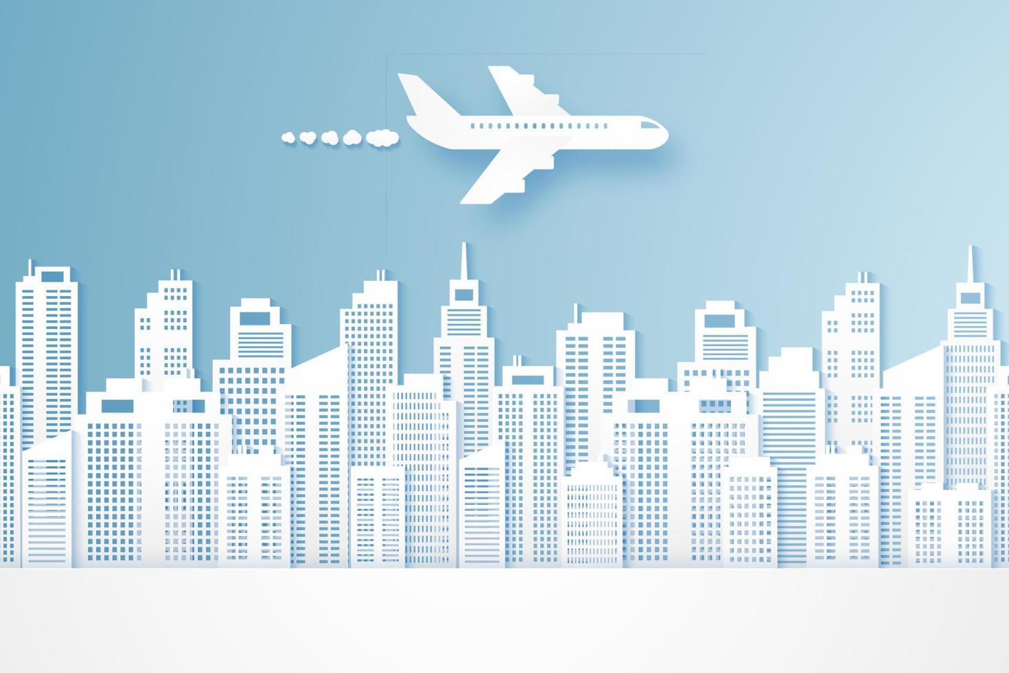 avion volant au-dessus des bâtiments, paysage urbain, style art papier vecteur