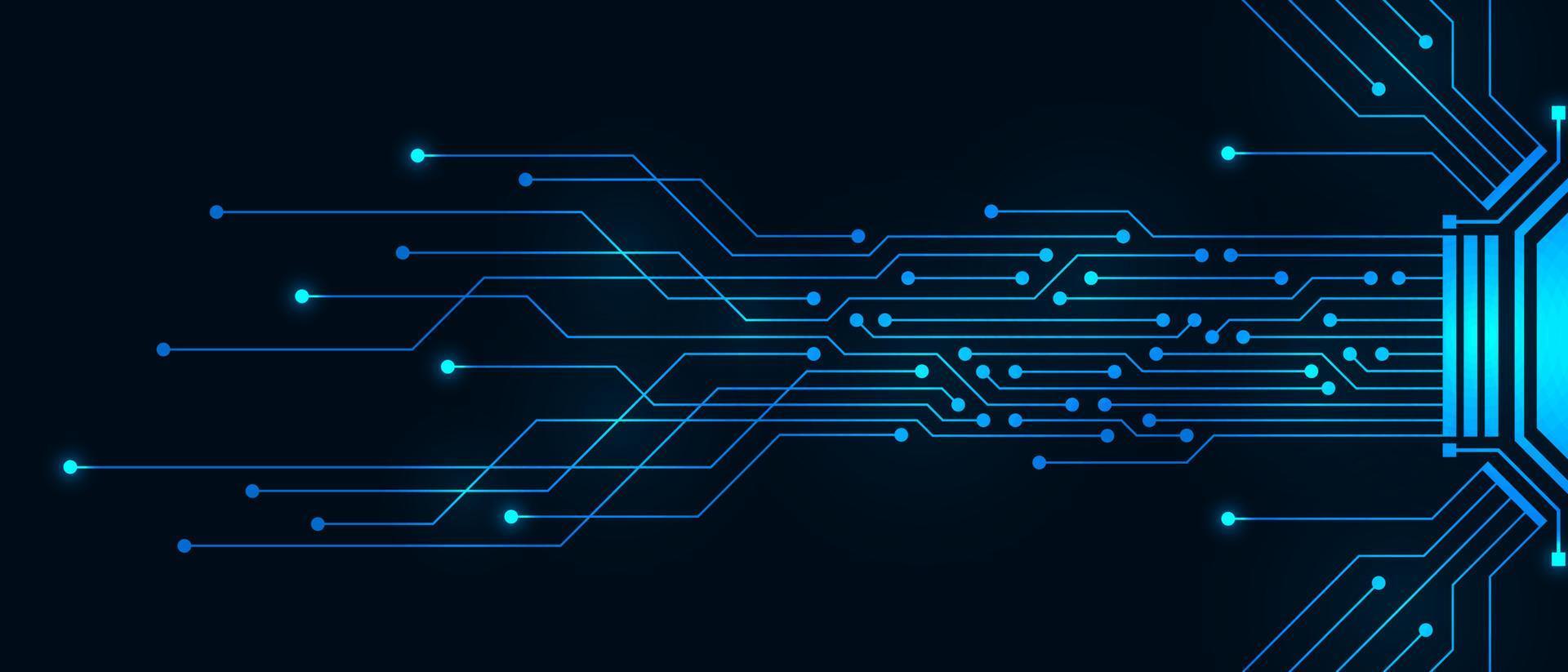 arrière-plan technologique abstrait, circuit imprimé bleu et puce électronique, ligne électrique numérique vecteur