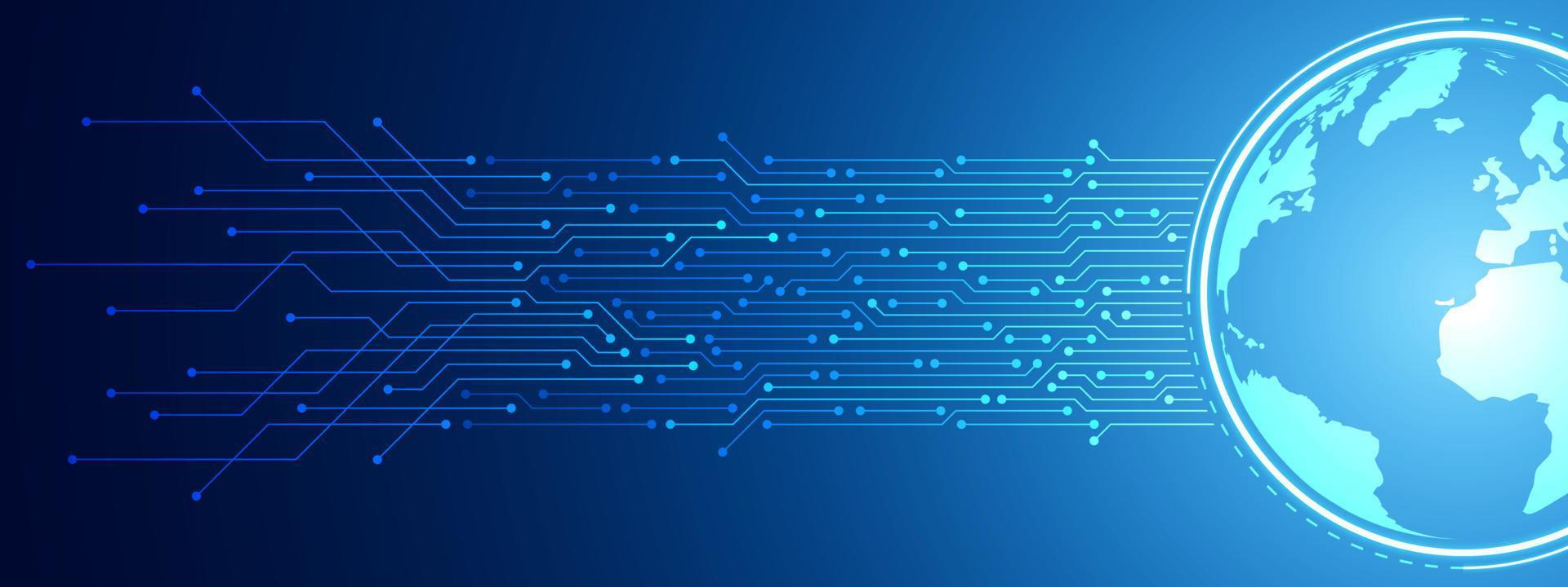 arrière-plan abstrait de la technologie numérique mondiale, motif de carte de circuit imprimé bleu, puce électronique, ligne électrique vecteur