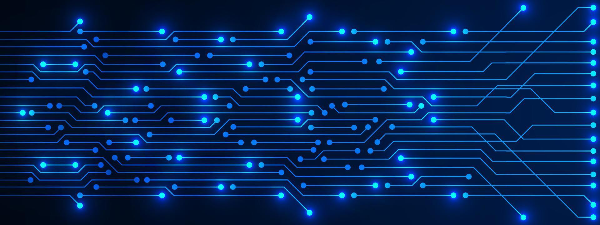 arrière-plan technologique abstrait, motif de circuit imprimé bleu avec lumière électrique, puce électronique, ligne électrique vecteur
