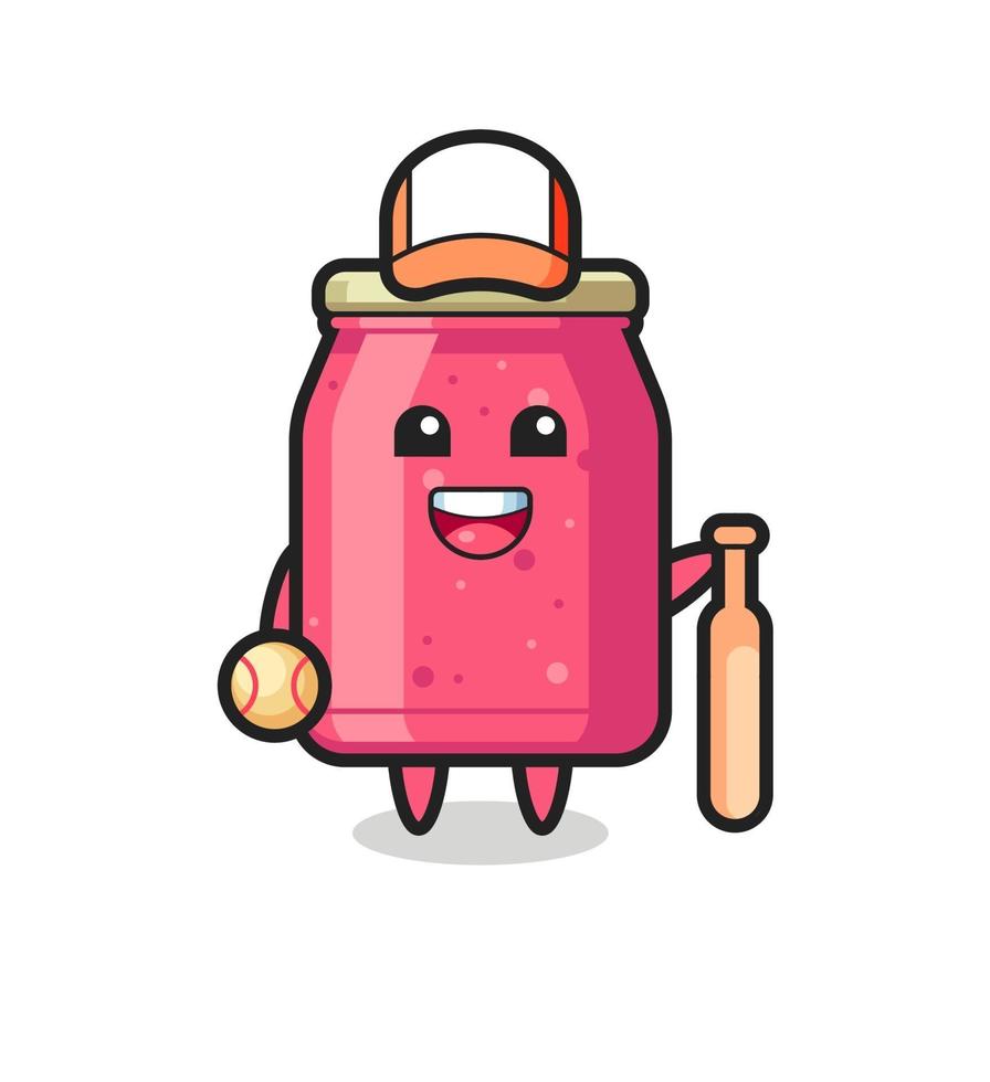 personnage de dessin animé de confiture de fraises en tant que joueur de baseball vecteur