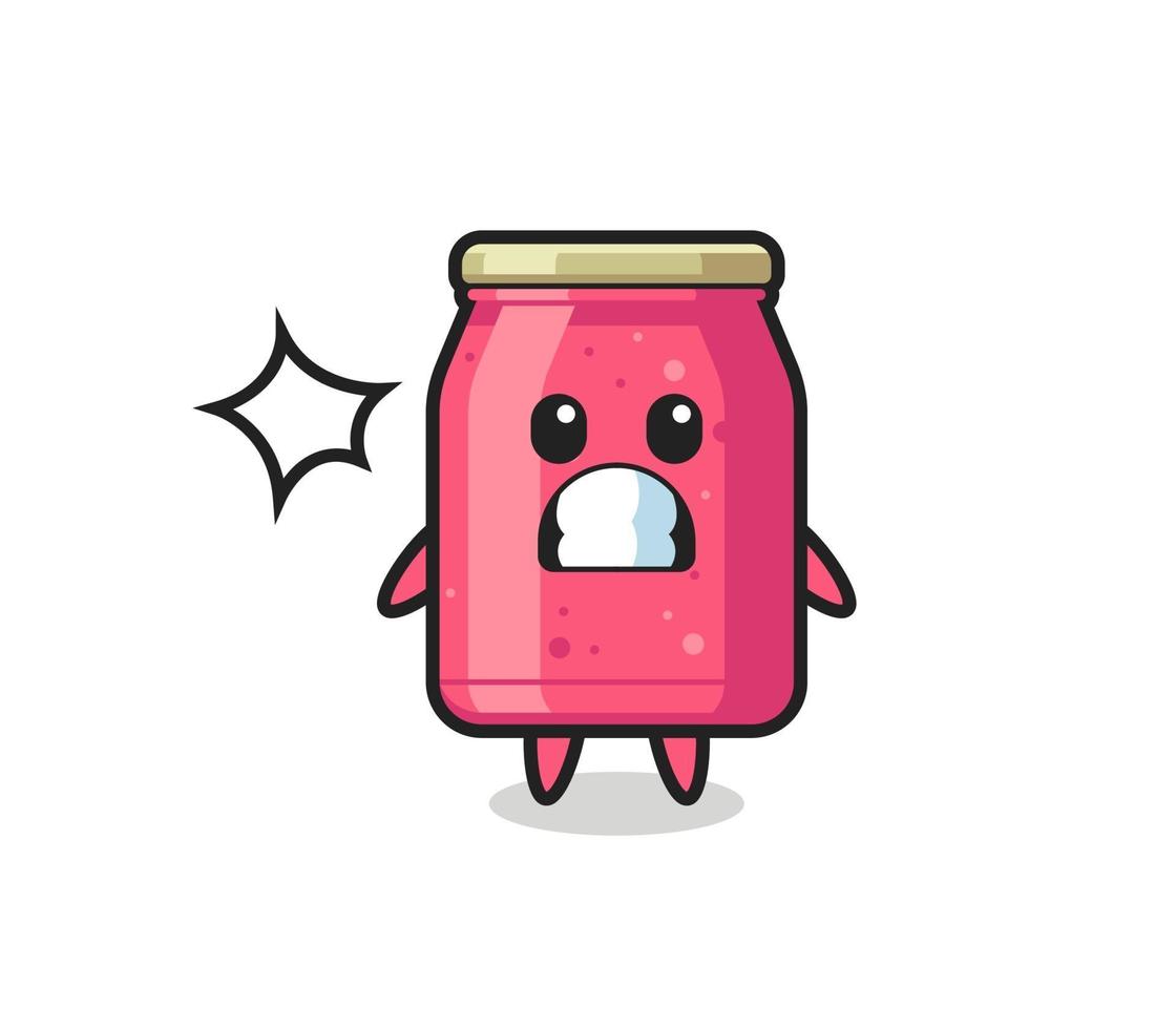 caricature de personnage de confiture de fraises avec un geste choqué vecteur