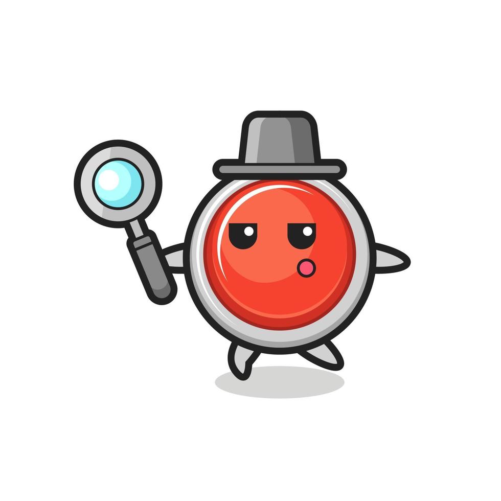 personnage de dessin animé de bouton d'urgence recherchant avec une loupe vecteur