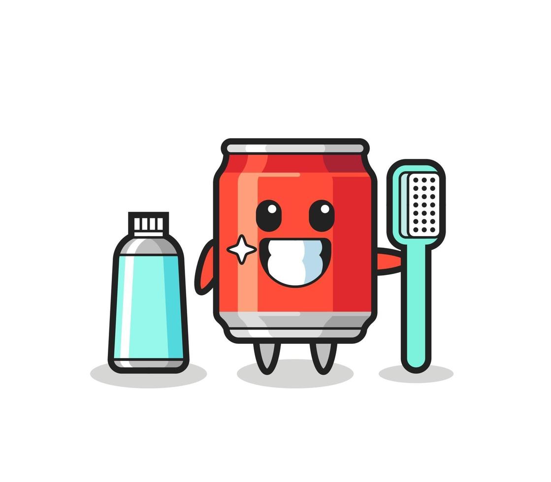 illustration de mascotte de canette de boisson avec une brosse à dents vecteur