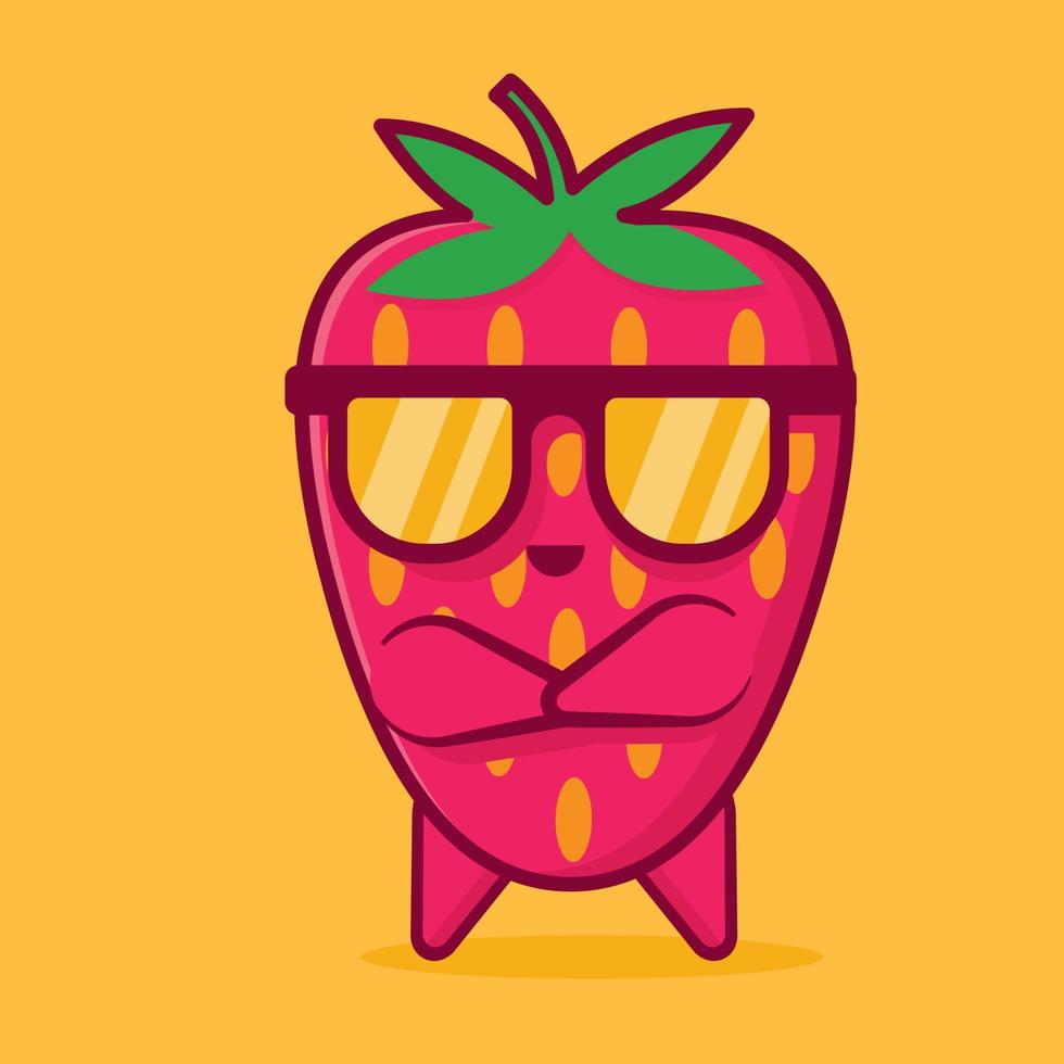 personnage de fraise mignon portant des lunettes de soleil cartoon isolé vecteur