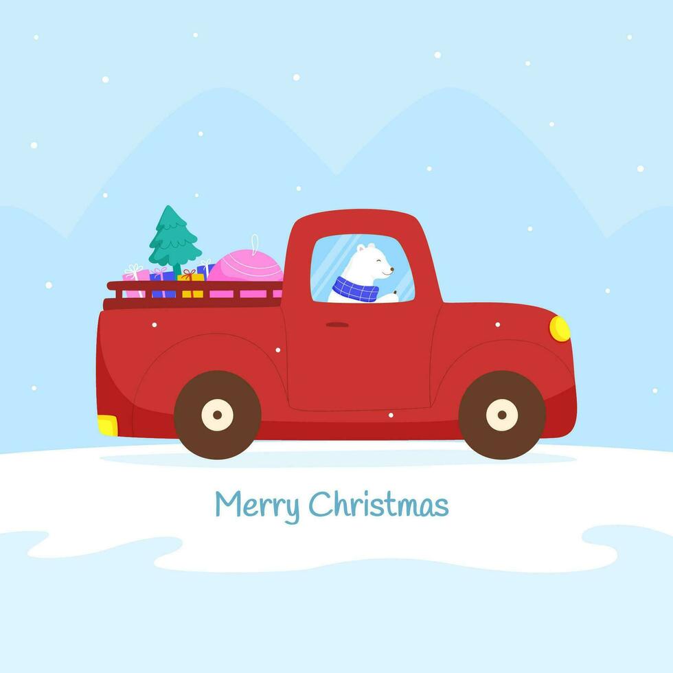 mignonne ours personnage conduite une voiture avec cadeaux pour joyeux Noël et Nouveau année vecteur