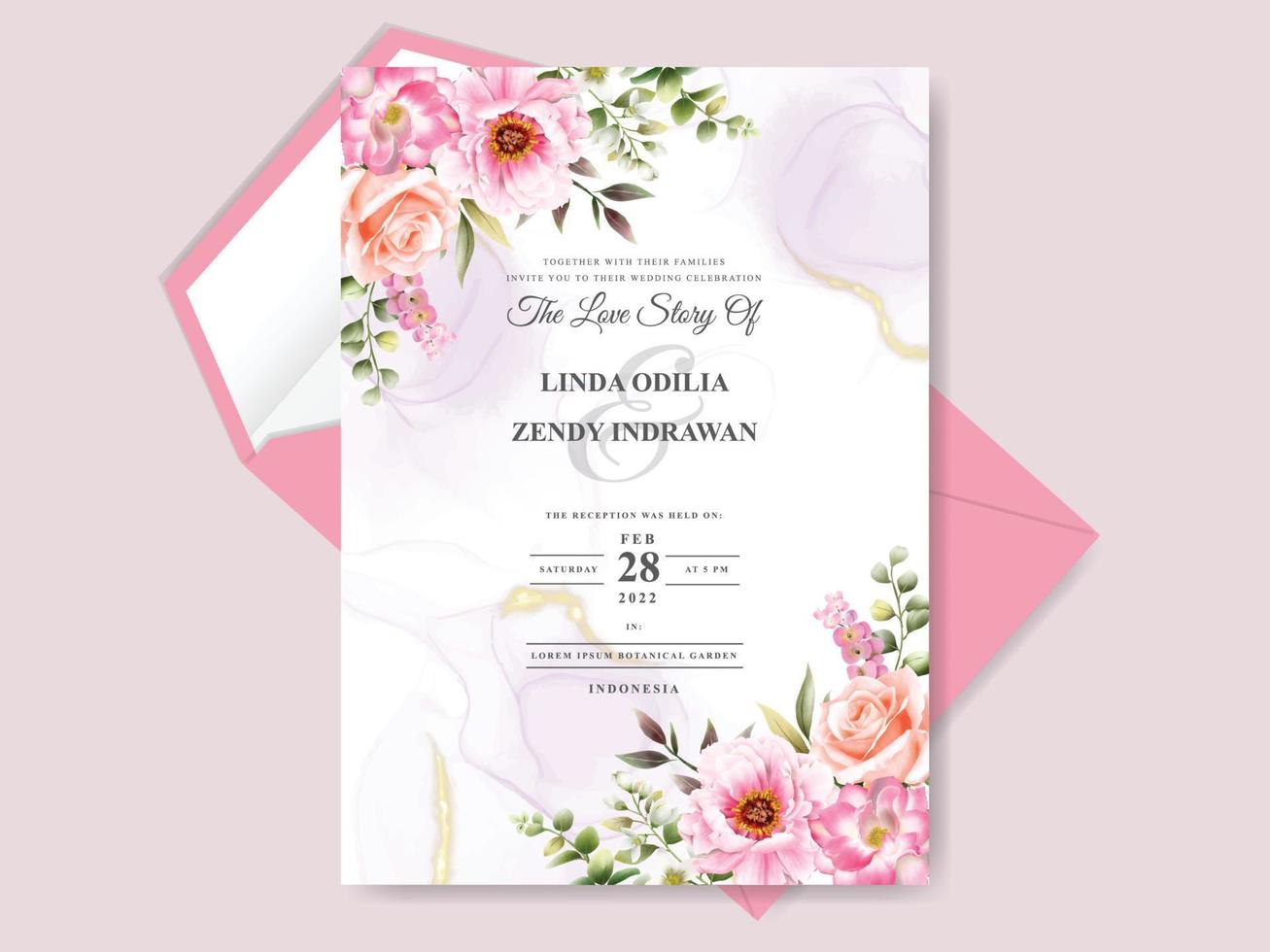 modèle d'invitation de mariage floral élégant vecteur