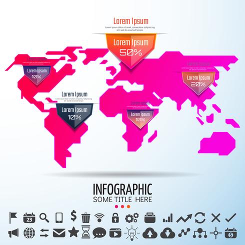 Modèle de conception infographie carte du monde vecteur