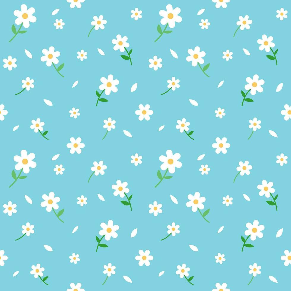 printemps Marguerite fleur sans couture modèle sur bleu Contexte pour conception, décoration, impression vecteur