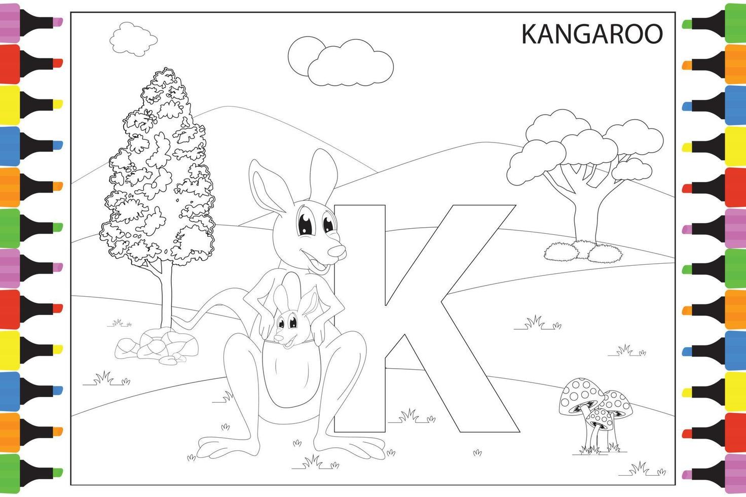 dessin animé animal kangourou à colorier pour les enfants vecteur