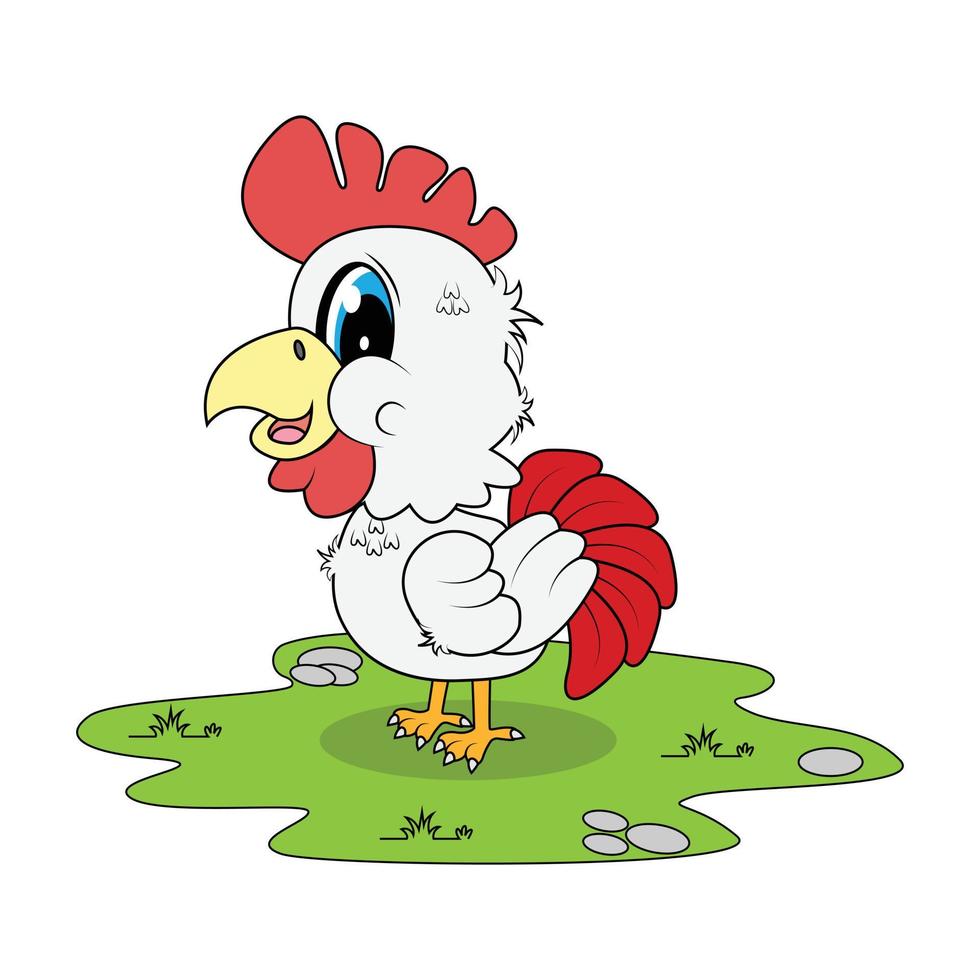 dessin animé animal coq mignon vecteur