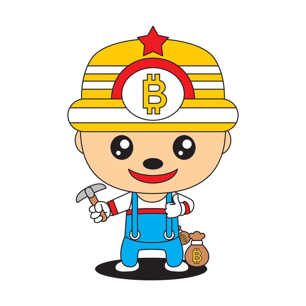 dessin animé bitcoin avec illustration vectorielle d'expression de visage mignon vecteur