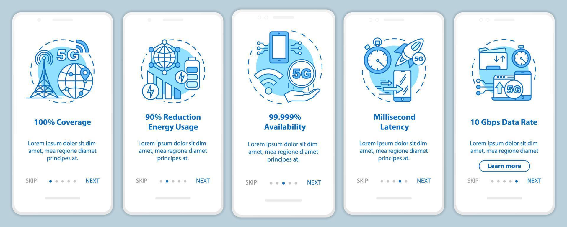 Écran de page d'application mobile intégrant les technologies 5g avec des concepts linéaires vecteur