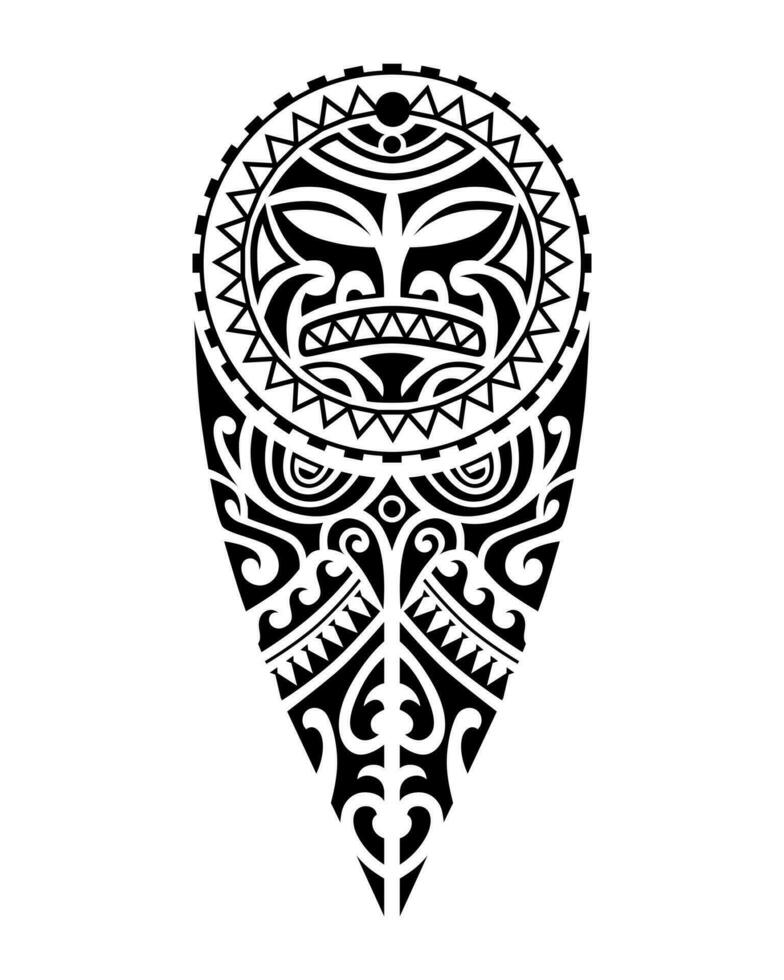 tatouage esquisser maori style pour jambe ou épaule avec Soleil symboles affronter. noir et blanche. vecteur