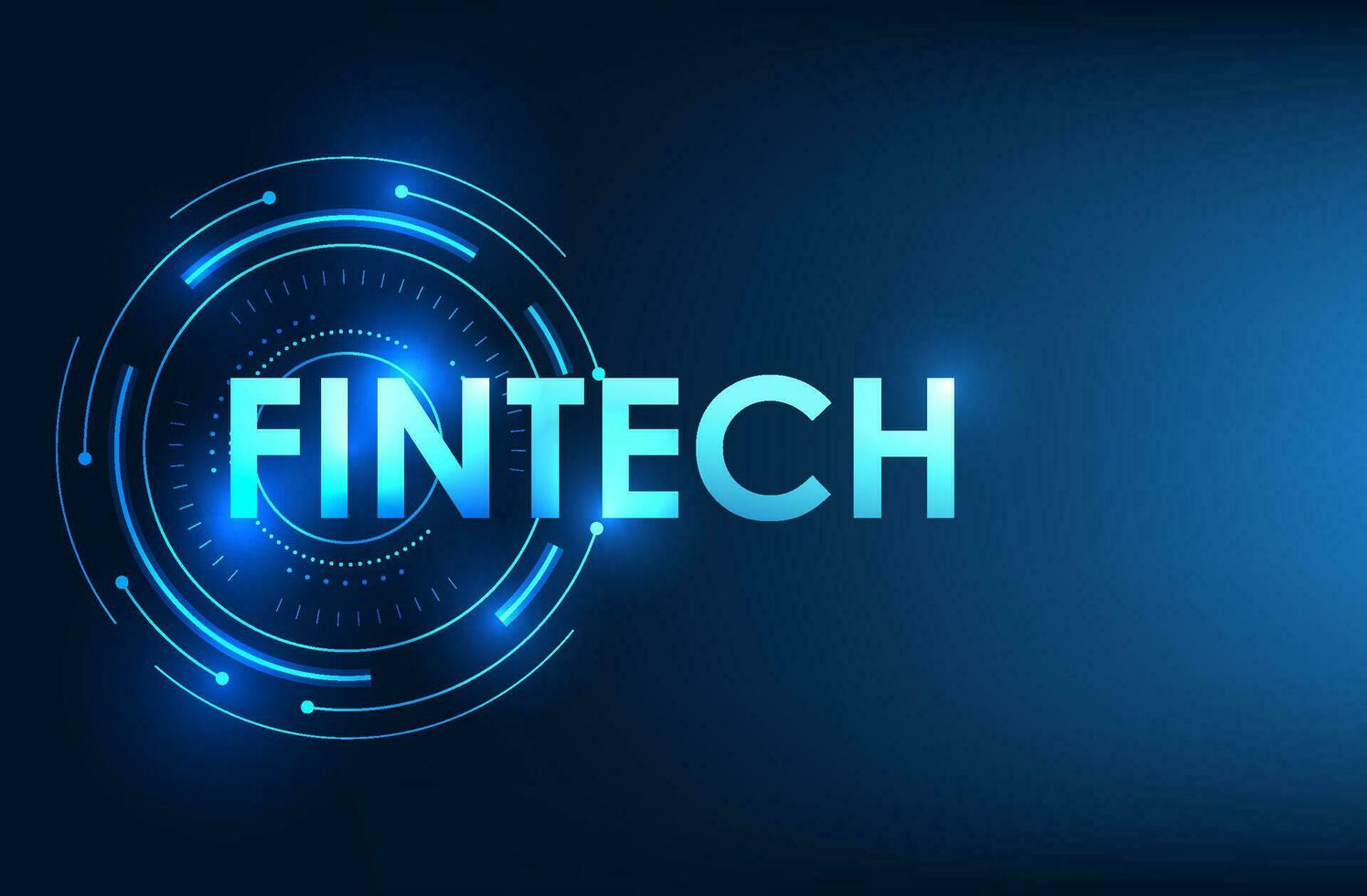 financier La technologie fintech est dans le La technologie cercle. il spectacles une banque en utilisant La technologie à atteindre utilisateurs, une Stock marché, une entreprise. vecteur illustration dans foncé bleu tons.