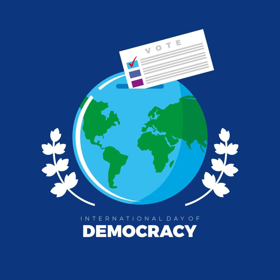 vecteur de la journée internationale de la démocratie avec illustration de la démocratie de vote dans le monde entier. idée d'affiche, carte postale. bannière, médias sociaux