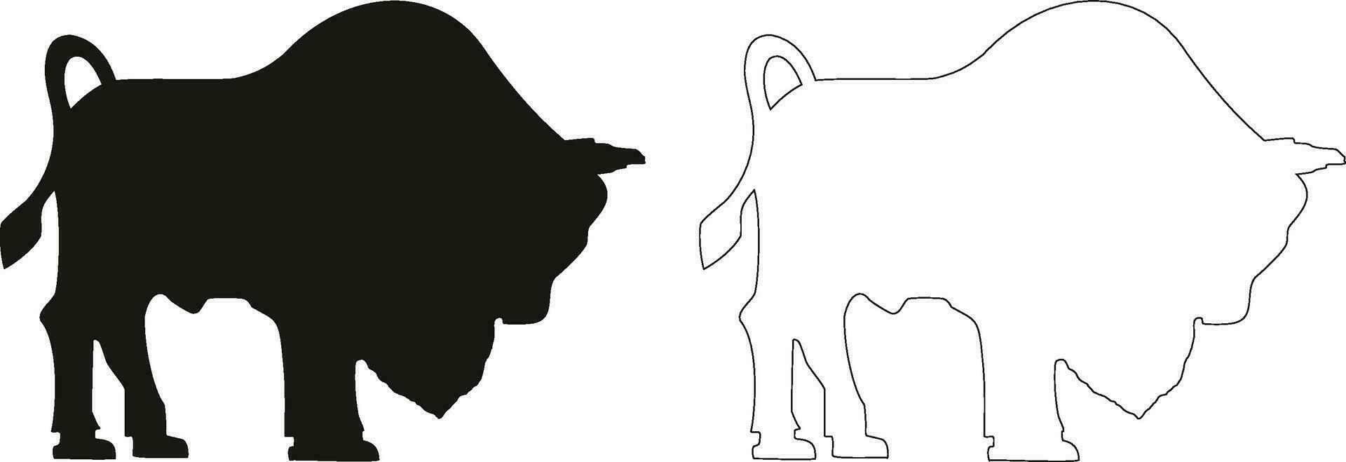 bison. ligne et noir symboles vecteur
