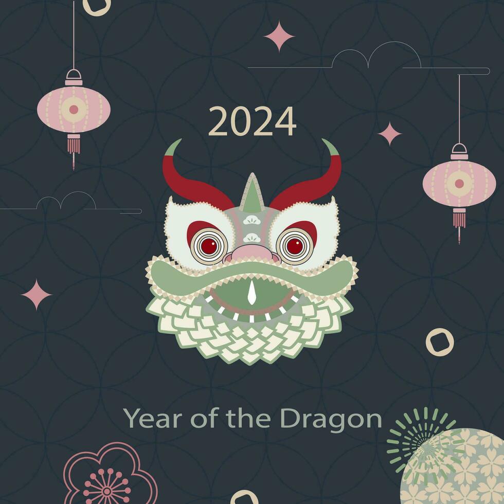 chinois Nouveau année 2024, année de le dragon, zodiaque. bannière modèle pour chinois Nouveau année avec dragon et traditionnel motifs. vecteur