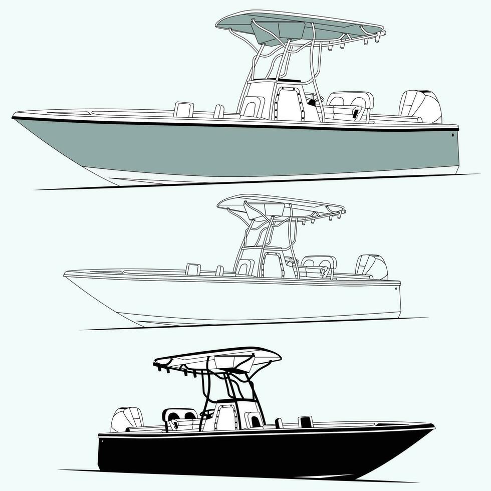 bateau vecteur, côté vue pêche bateau vecteur ligne art illustration