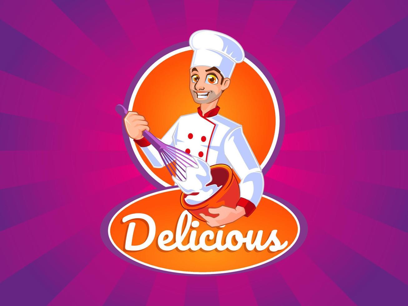 logo de boulangerie avec mascotte de chef vecteur