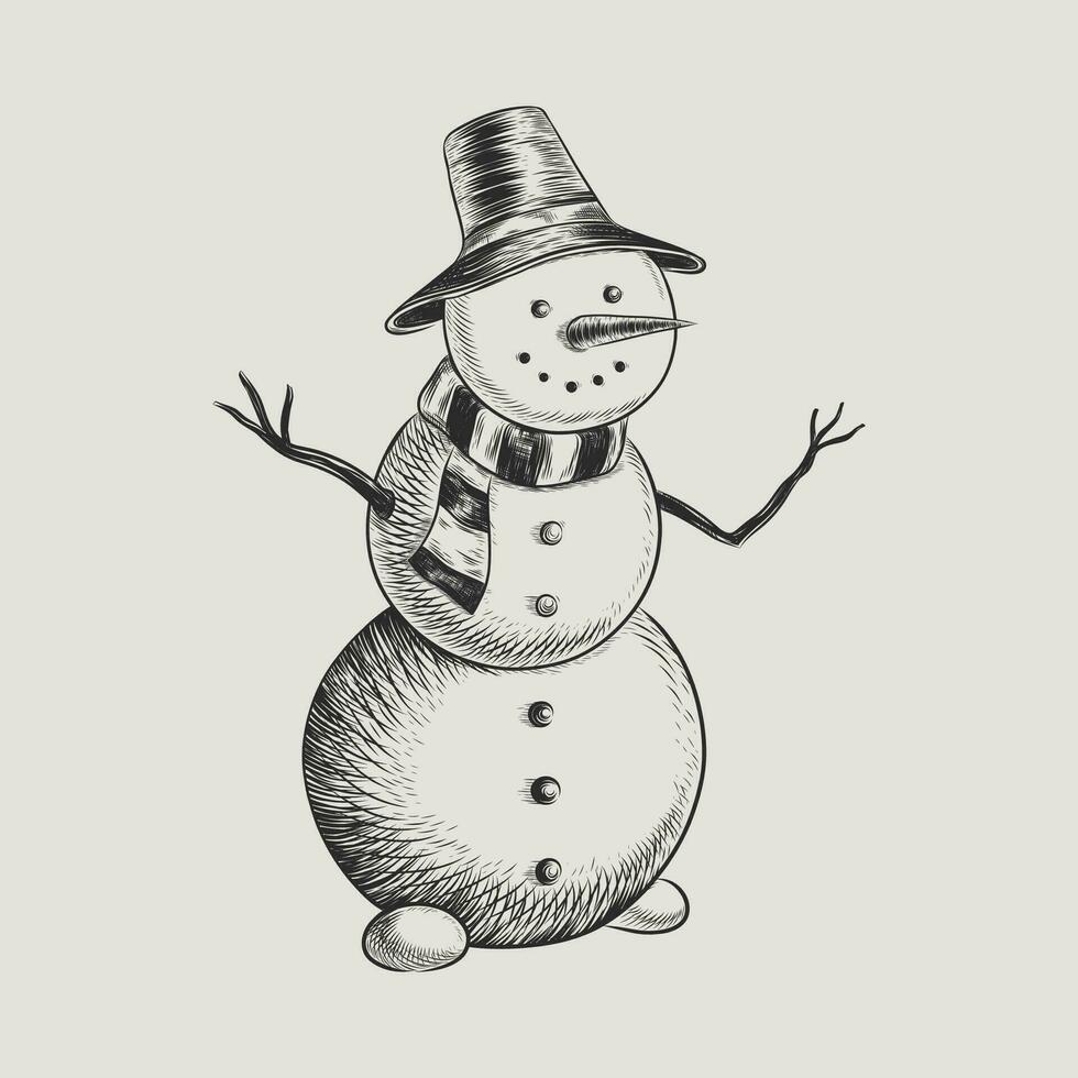 bonhomme de neige illustration ancien gravure style vecteur