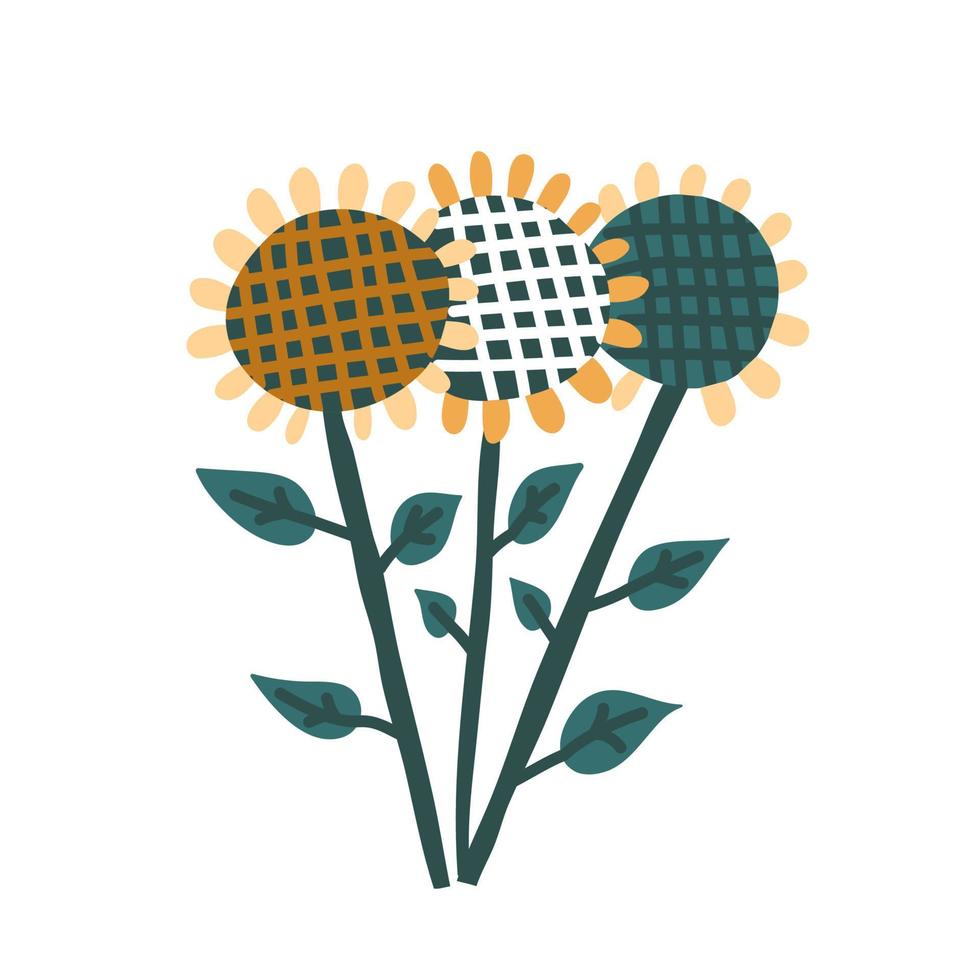 illustration vectorielle de trois tournesols dessinés à la main vecteur