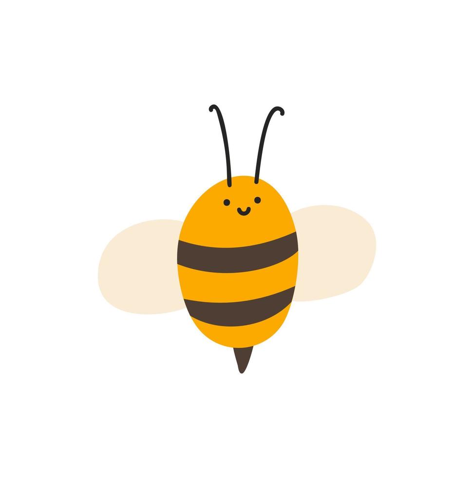 jolie petite abeille grasse dans un style doodle. logo scandinave baby print dans les couleurs jaune et noir. imprimer pour livre de coloriage, t-shirt, tasse, vêtements pour enfants. insecte de miel de dessin animé vecteur